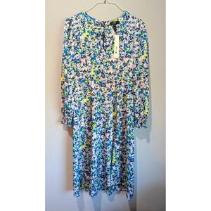 AQUA Floral Midi Dress Women Small Multi Color V-Neck Long Sleeve NWT WDR109771